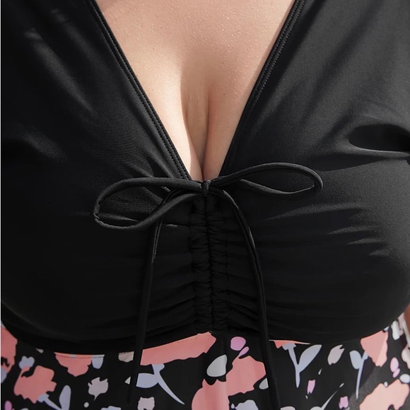 Drawstring Ruffle Sleeve Tankini Top - Picture 6 of 6